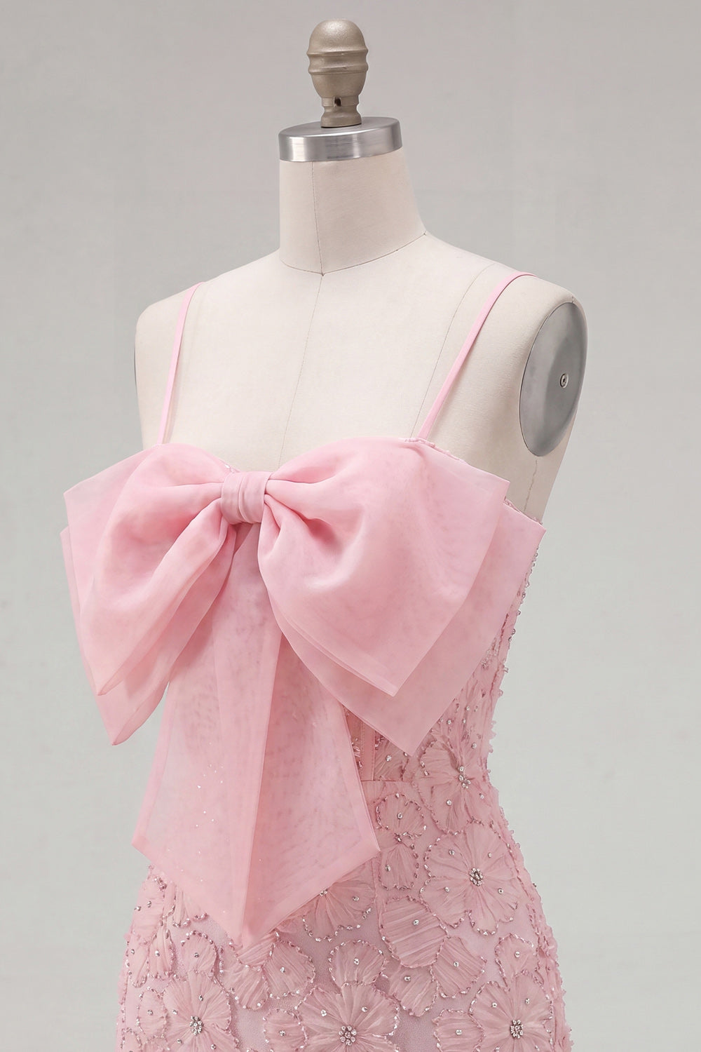 Sparkly Pink Floral Short Spaghetti Straps Tight Homecoming Dress with Pearls