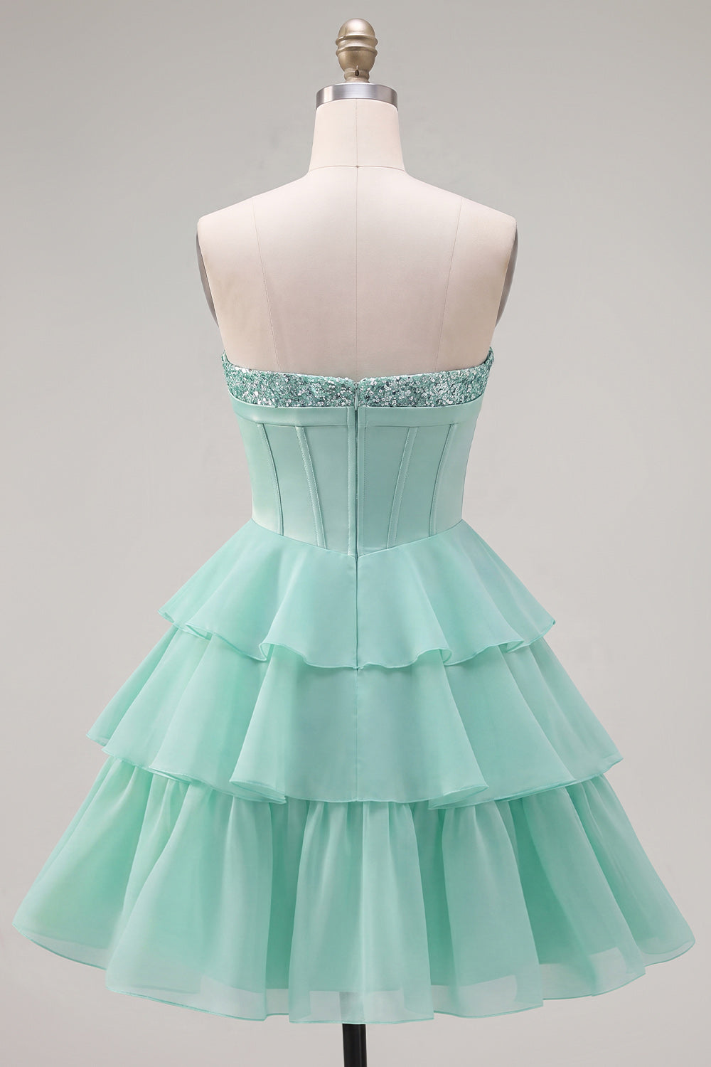 Mint Corset Short Beaded A Line Strapless Homecoming Dress with Ruffles