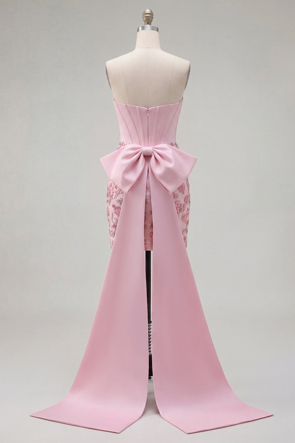 Sparkly Pink Floral Corset Beaded Tight Short Homecoming Dress with Bow