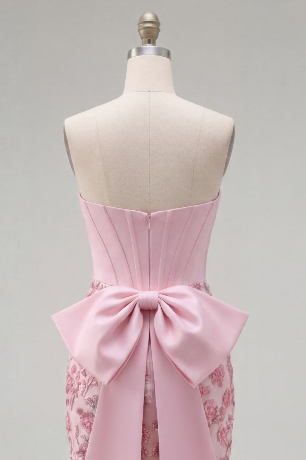 Sparkly Pink Floral Corset Beaded Tight Short Homecoming Dress with Bow