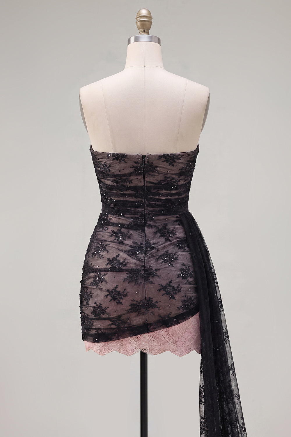 Black Tight Short Beaded Strapless Homecoming Dress with Sash