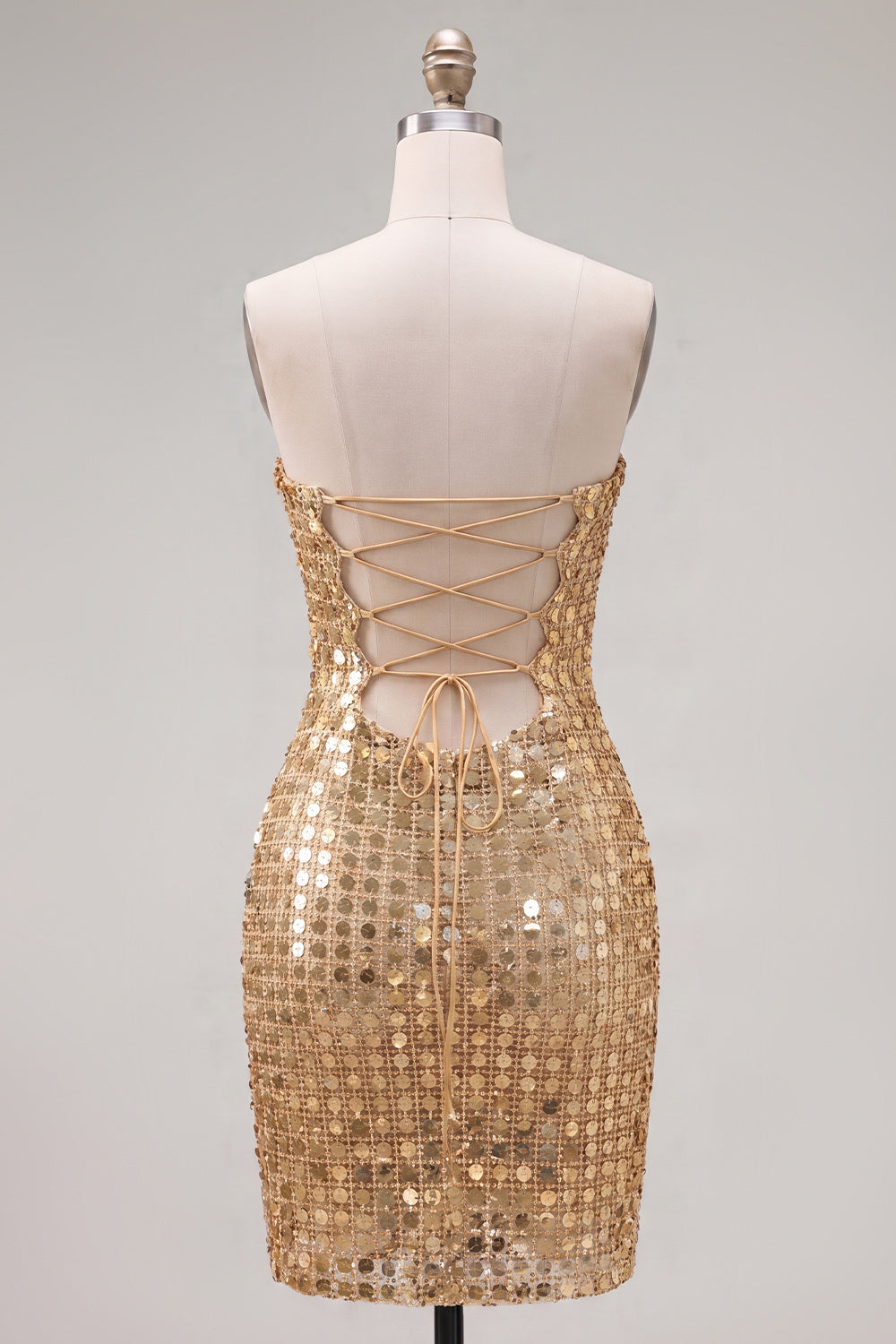 Sparkly Golden Beaded Tight Short Strapless Homecoming Dress