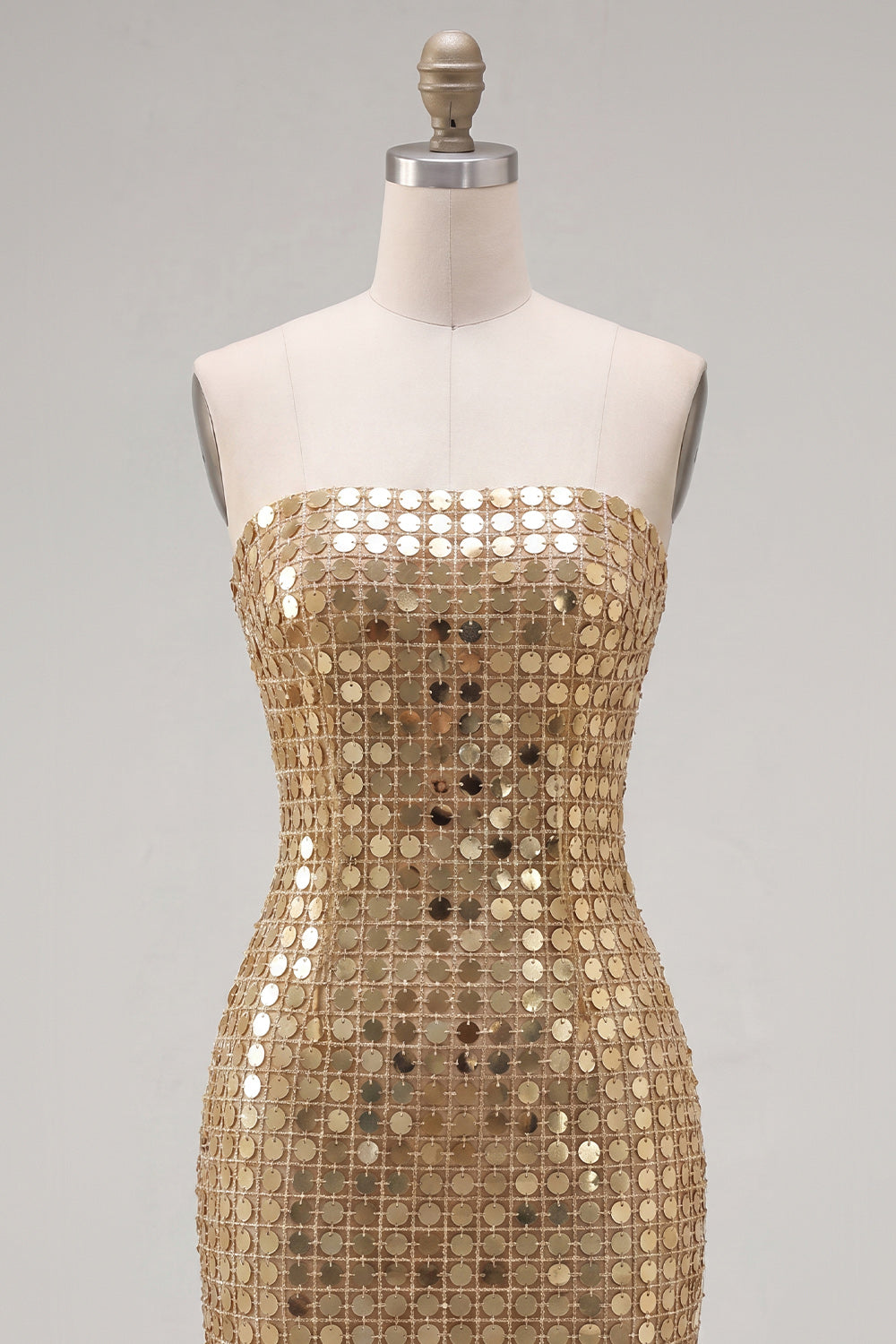 Sparkly Golden Beaded Tight Short Strapless Homecoming Dress