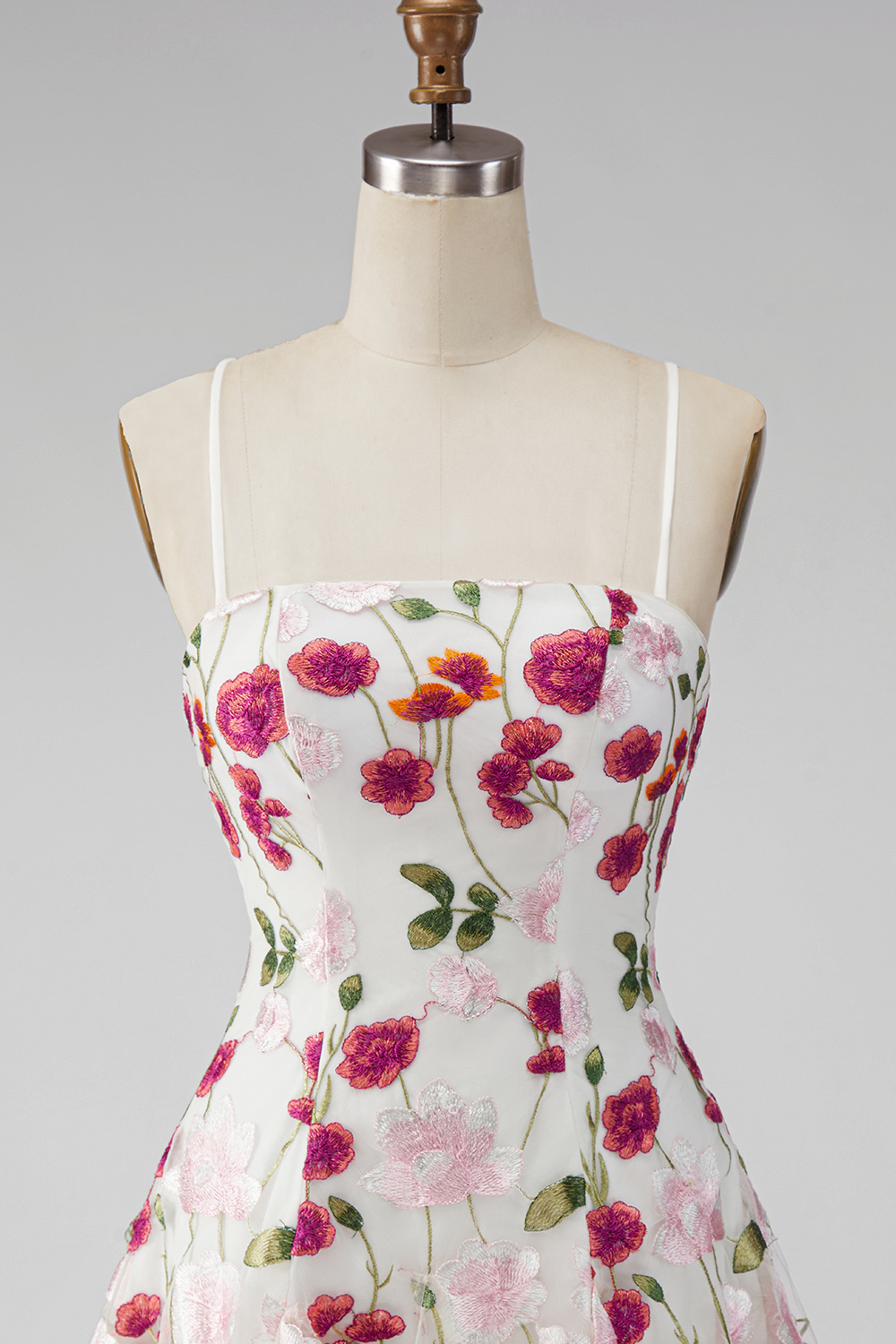 Pink Red Flower Spaghetti Straps Short A Line Homecoming Dress