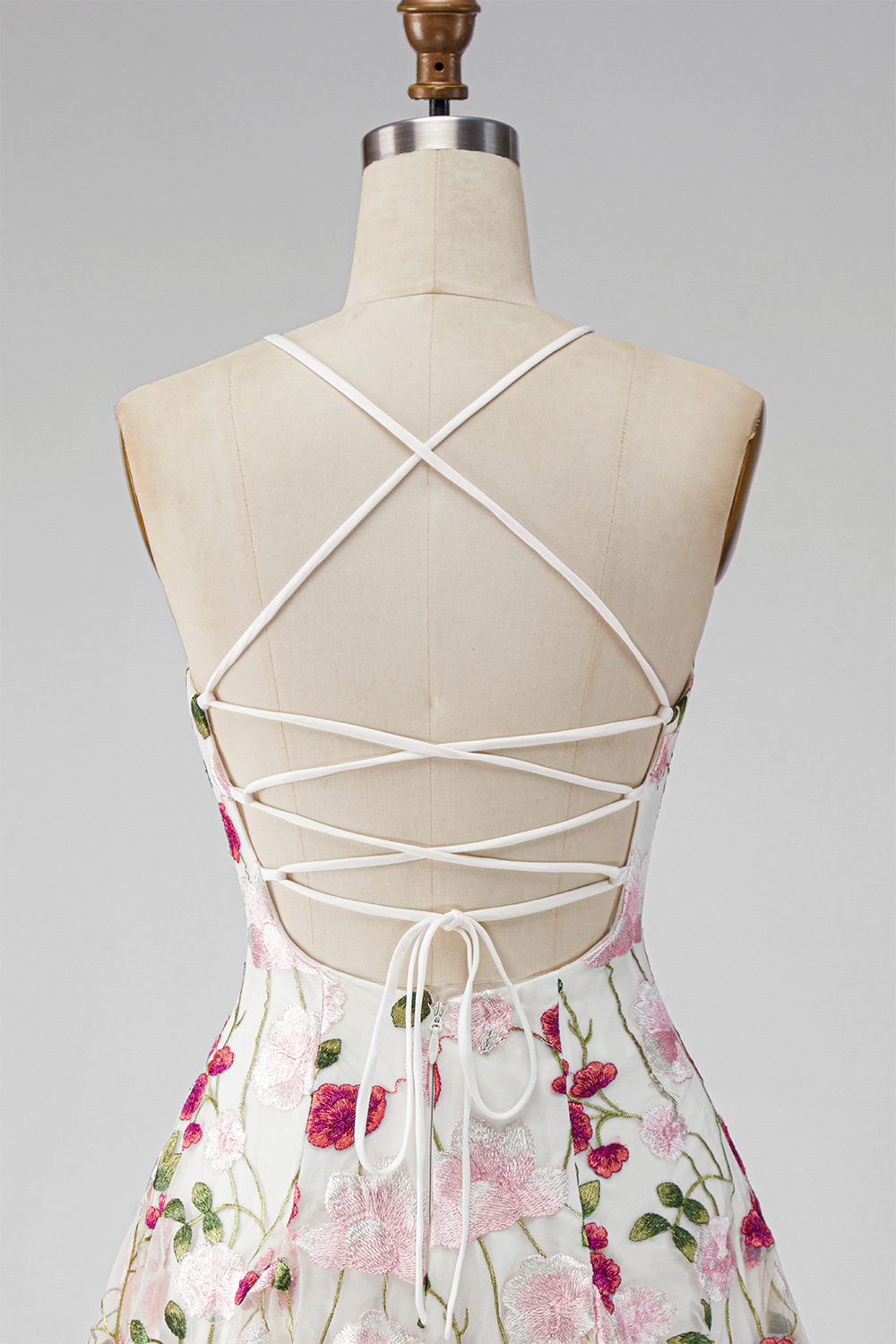 Pink Red Flower Spaghetti Straps Short A Line Homecoming Dress