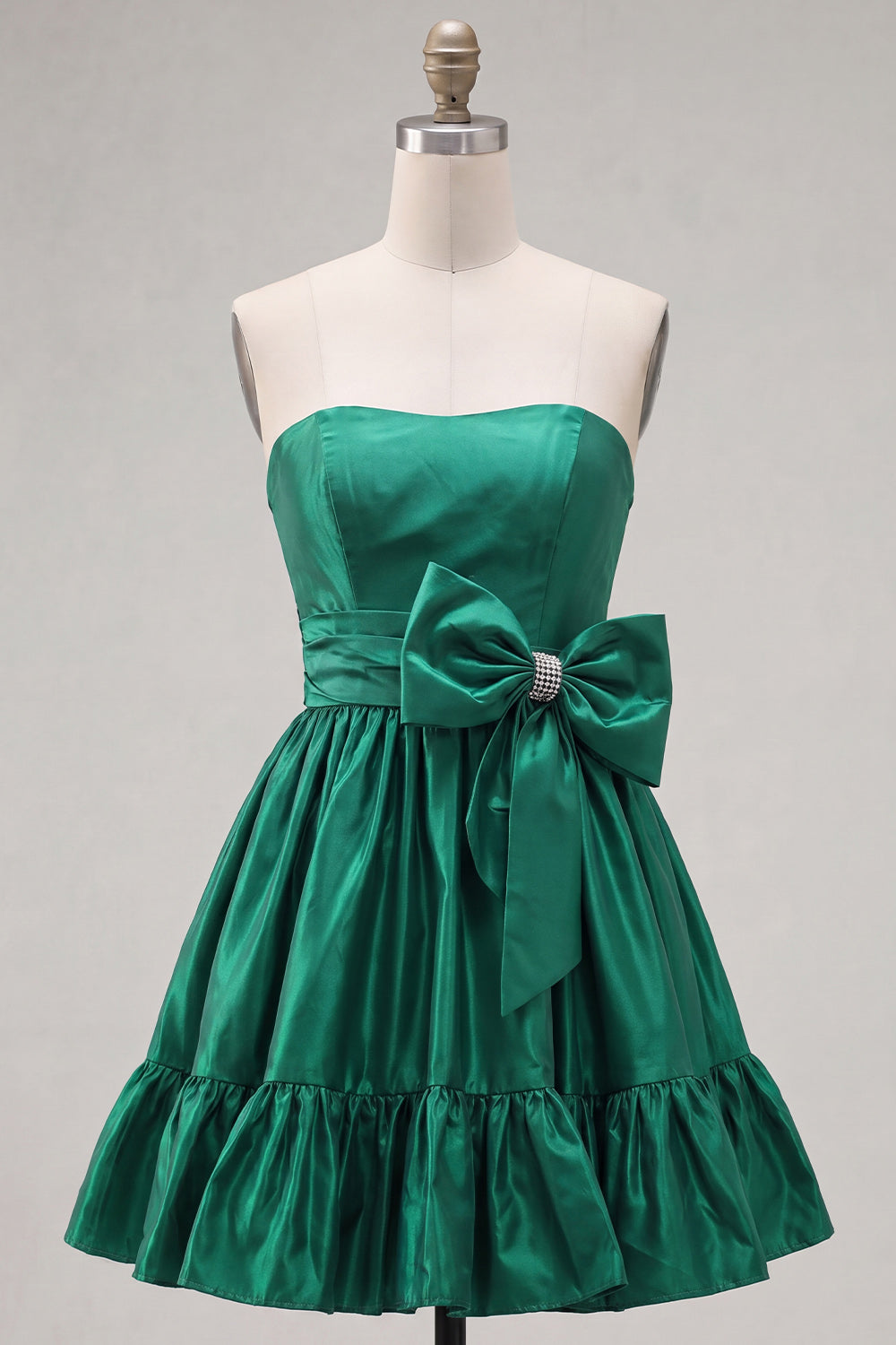 Blue Satin Short Strapless 80s Homecoming Dress with Bow