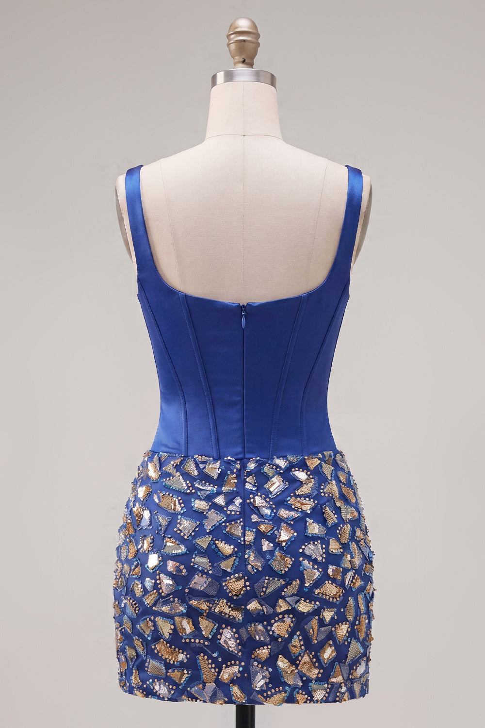 Sparkly Mirror Dark Blue Beaded Tight Short Corset Homecoming Dress