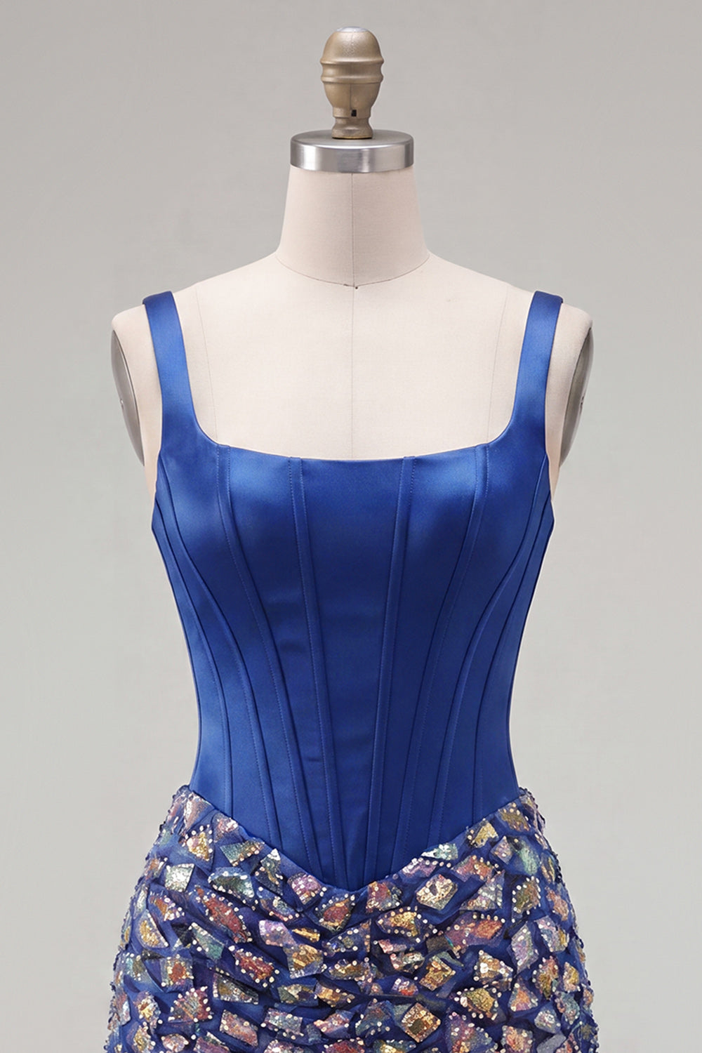 Sparkly Mirror Dark Blue Beaded Tight Short Corset Homecoming Dress