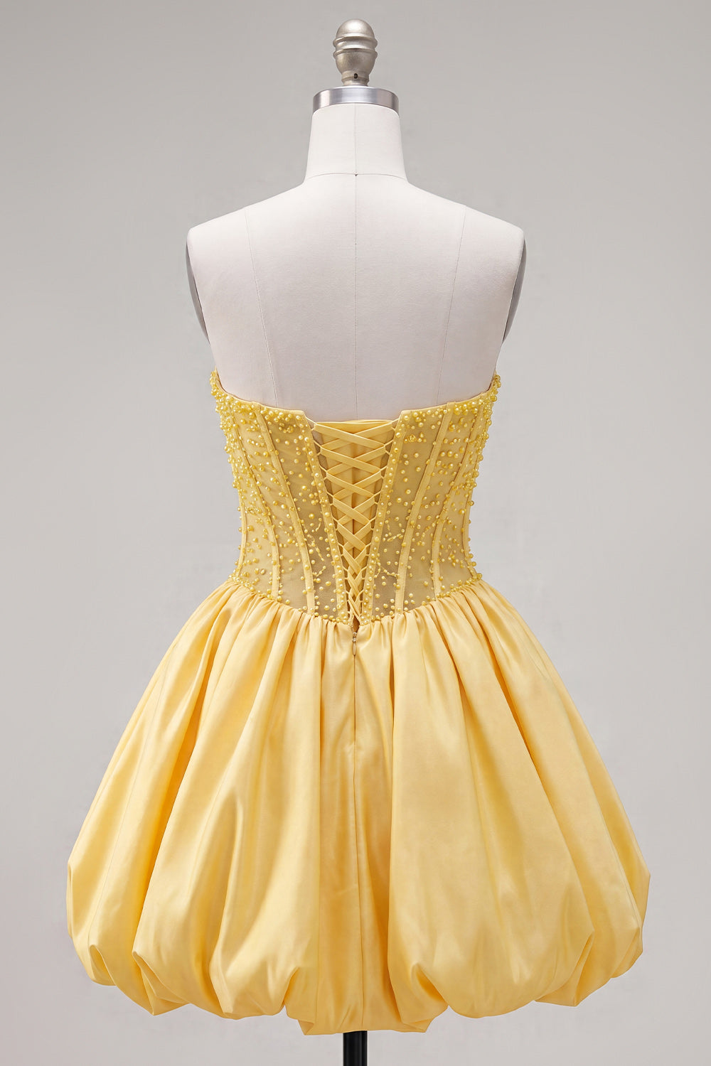 Yellow Strapless A-Line Beaded Short Corset Homecoming Dress