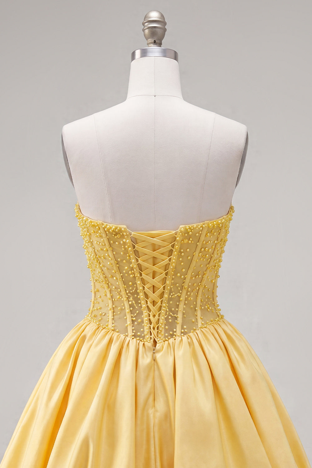 Yellow Strapless A-Line Beaded Short Corset Homecoming Dress