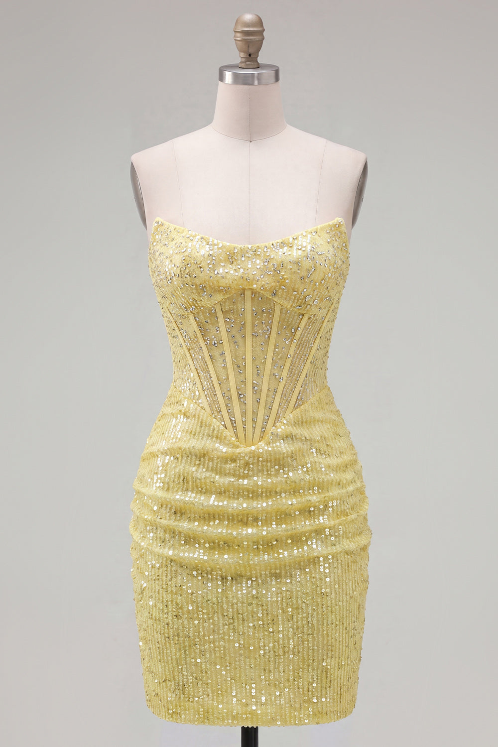 Sparkly Yellow Sequin Tight Short Corset Homecoming Dress