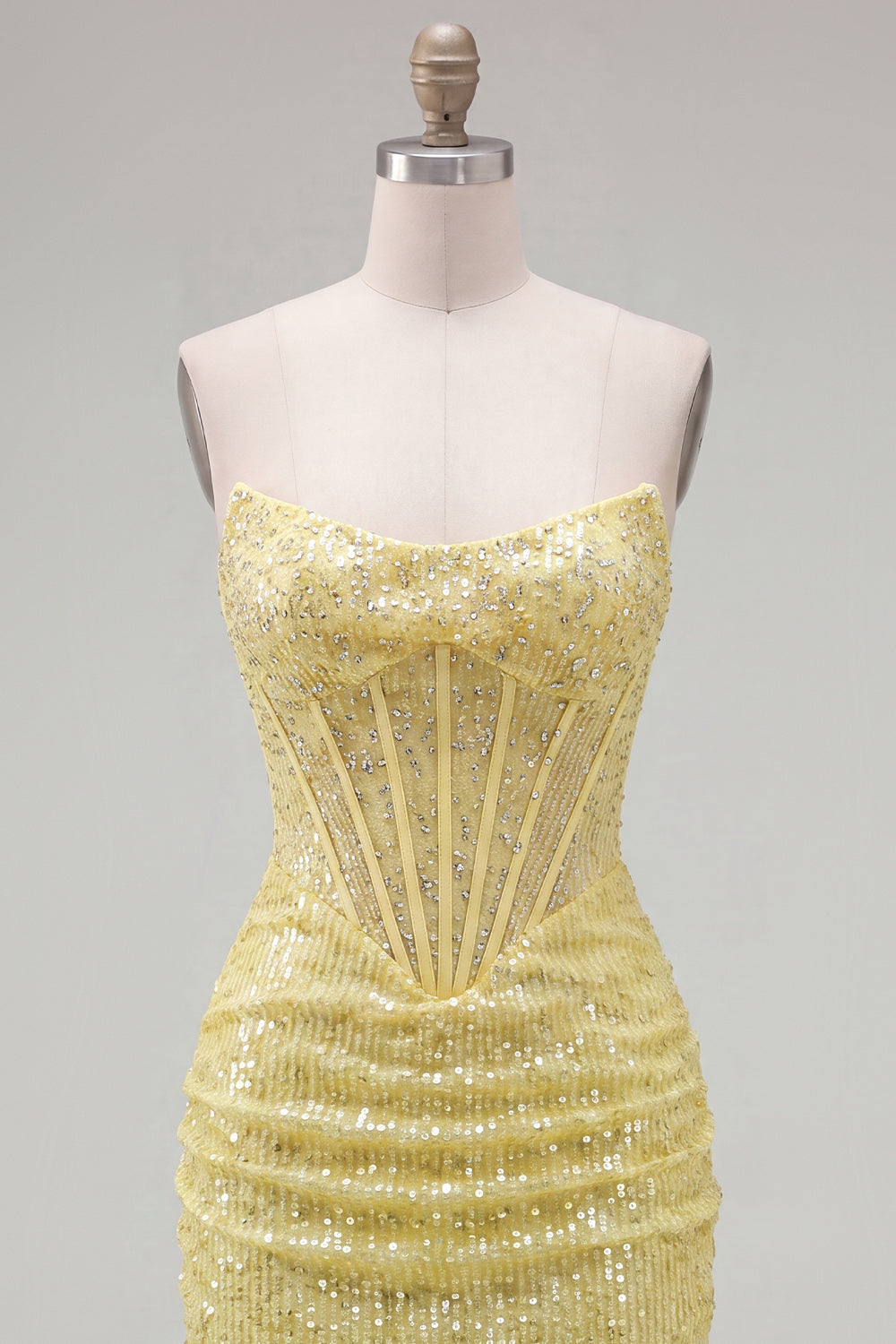 Sparkly Yellow Sequin Tight Short Corset Homecoming Dress