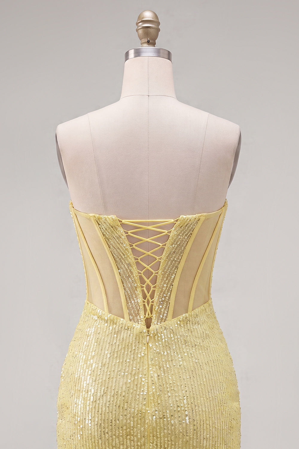 Sparkly Yellow Sequin Tight Short Corset Homecoming Dress