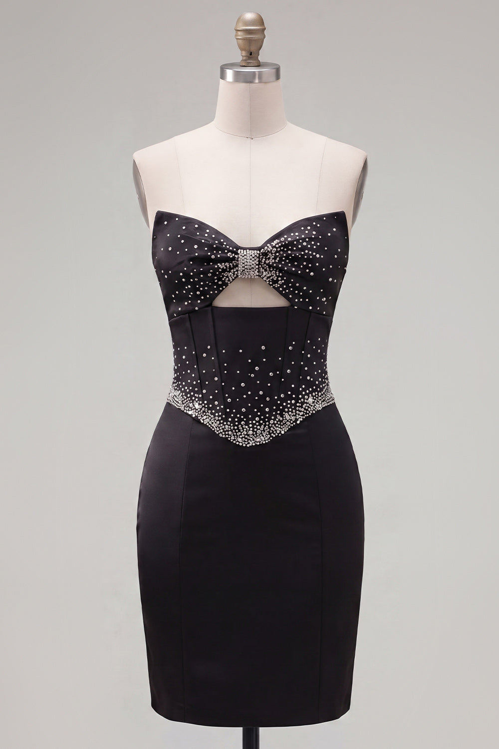 Sparkly Black Beaded Tight Keyhole Short Corset Homecoming Dress