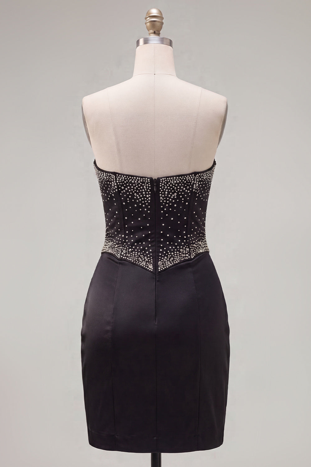 Sparkly Black Beaded Tight Keyhole Short Corset Homecoming Dress