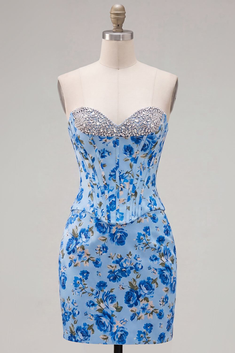 Floral Sparkly Yellow Beaded Tight Short Corset Homecoming Dress