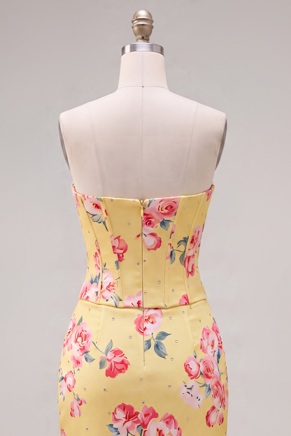 Floral Sparkly Yellow Beaded Tight Short Corset Homecoming Dress