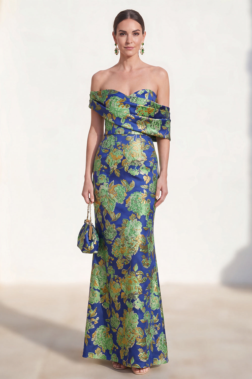 Mermaid Floral Pink Blue Long Mother of the Bride Dress
