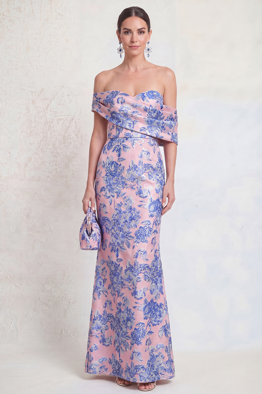Mermaid Floral Pink Blue Long Mother of the Bride Dress
