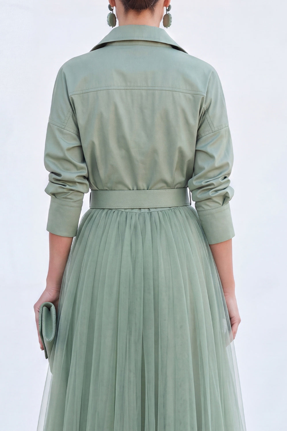 Navy A Line Long Sleeves Tulle Mother of the Bride Dress with Belt