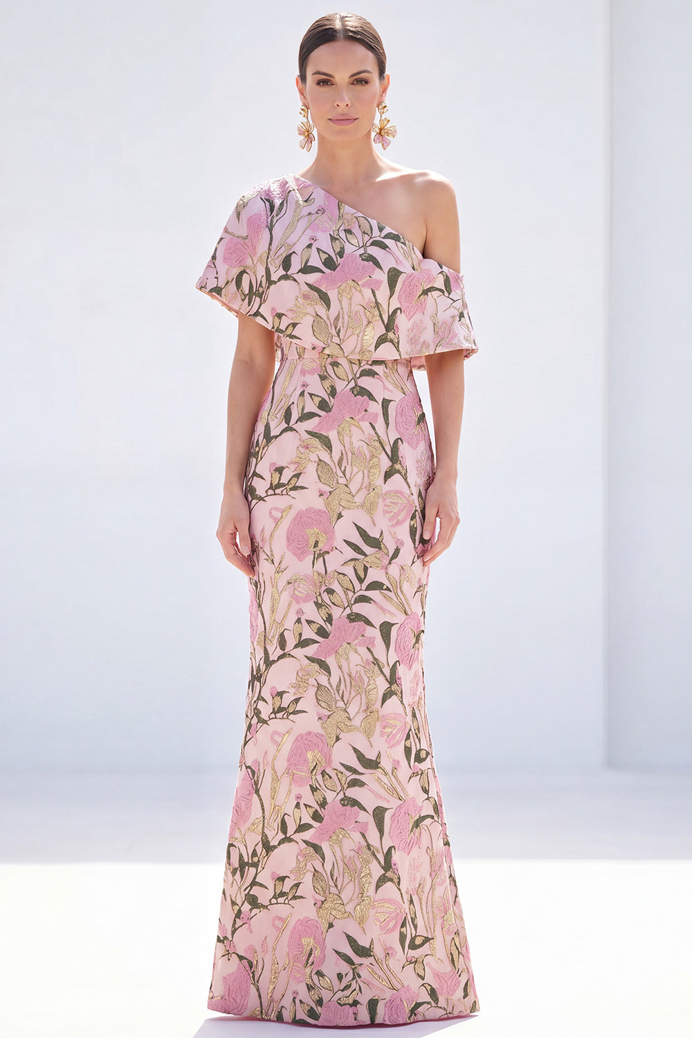 Mermaid Pink Floral One Shoulder Long Mother of the Bride Dress