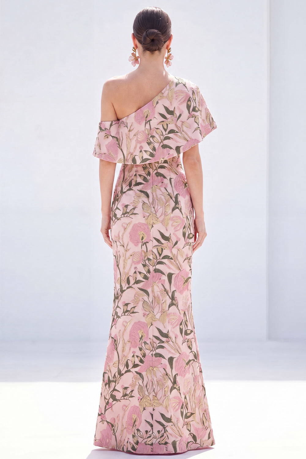 Mermaid Pink Floral One Shoulder Long Mother of the Bride Dress