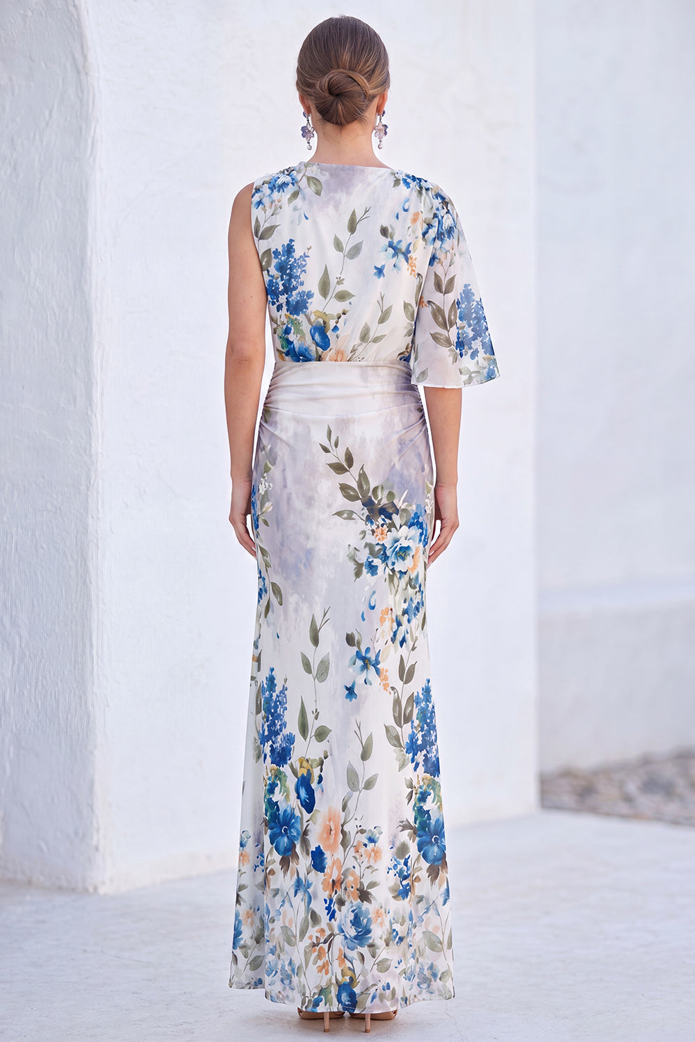 Mermaid Red Flower Boat Neck Long Mother of the Bride Dress with Sleeve
