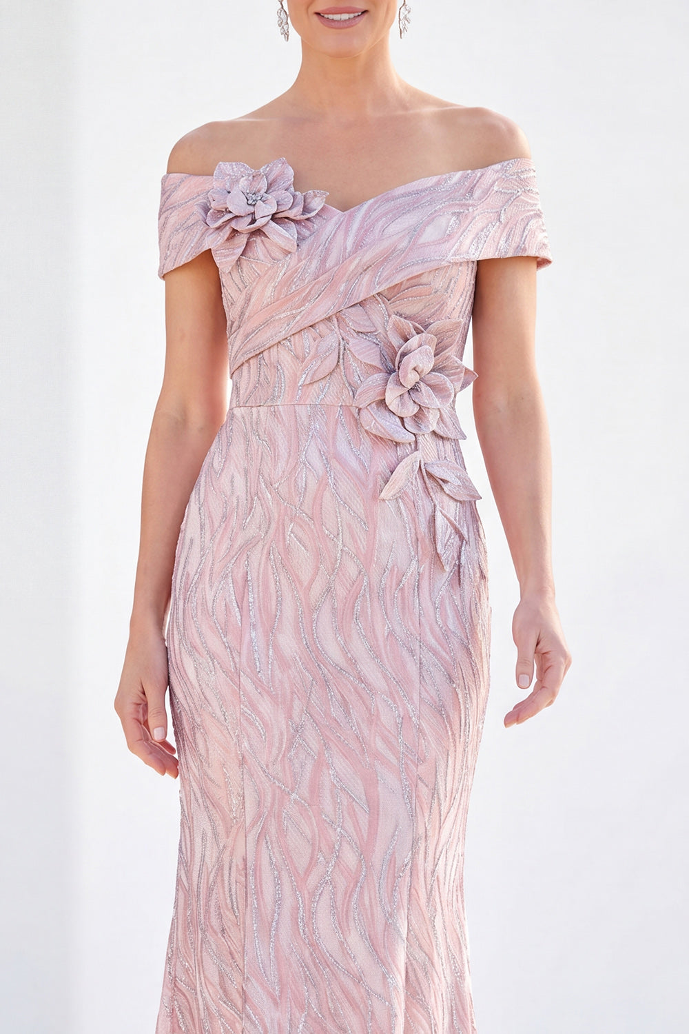 Mermaid Sparkly Pink Sequin Long Monther of the Bride Dress with 3D Flowers