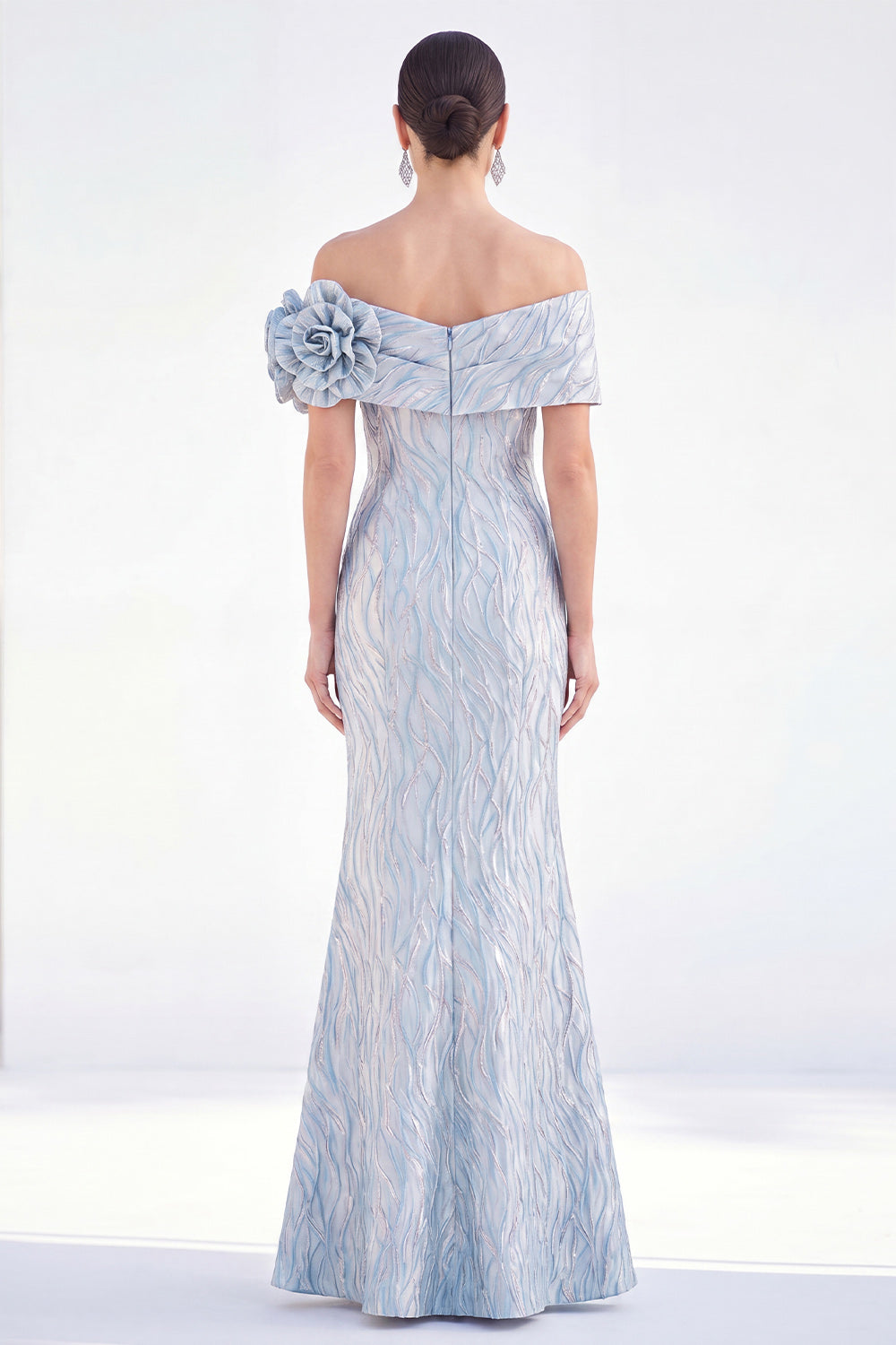 Mermaid Off The Shoulder Light Blue Long Mother of the Bride Dress with 3D Flowers