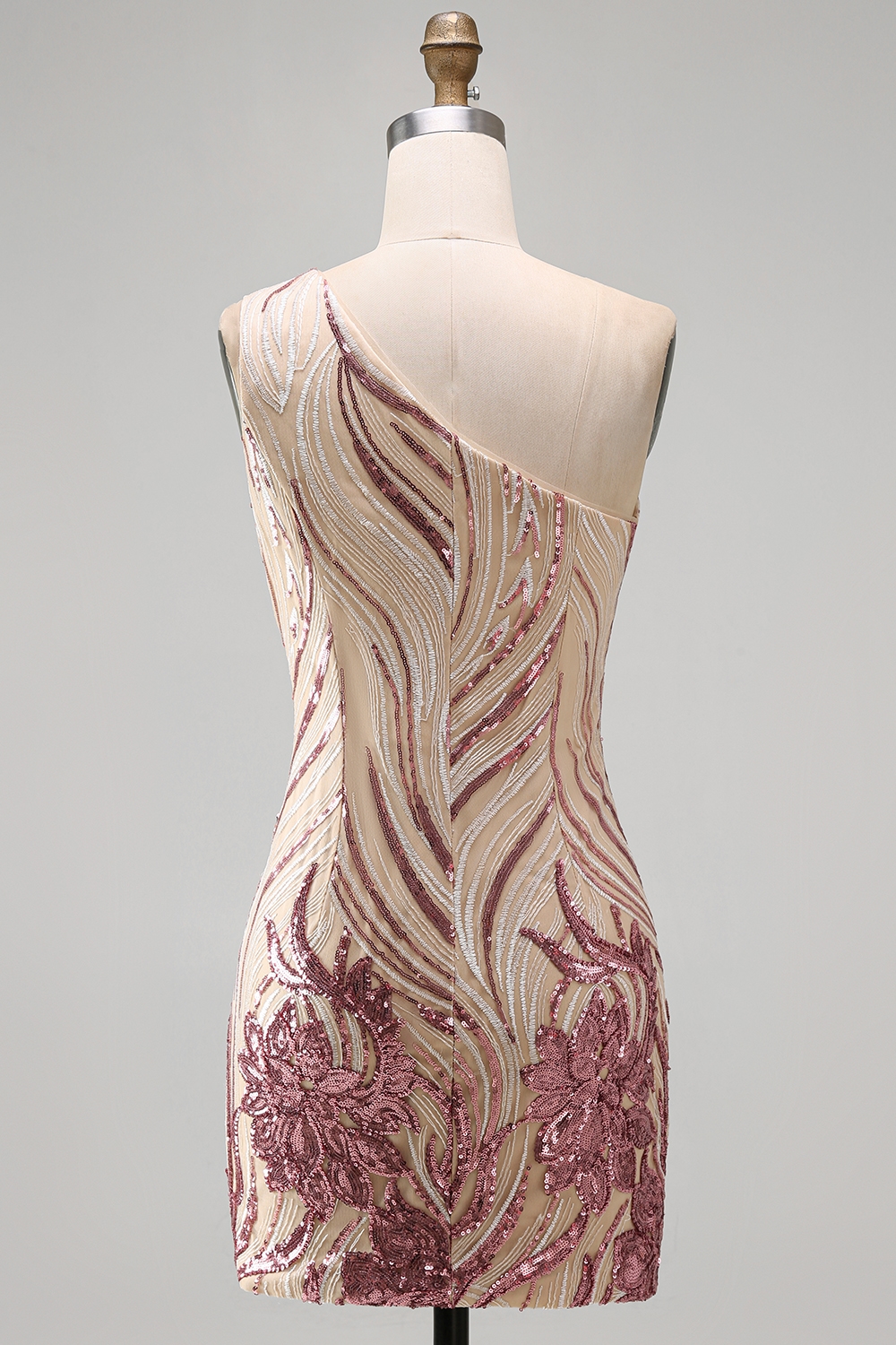 Sparkly Gold and Pink Floral Sequin Tight Short Homecoming Dress