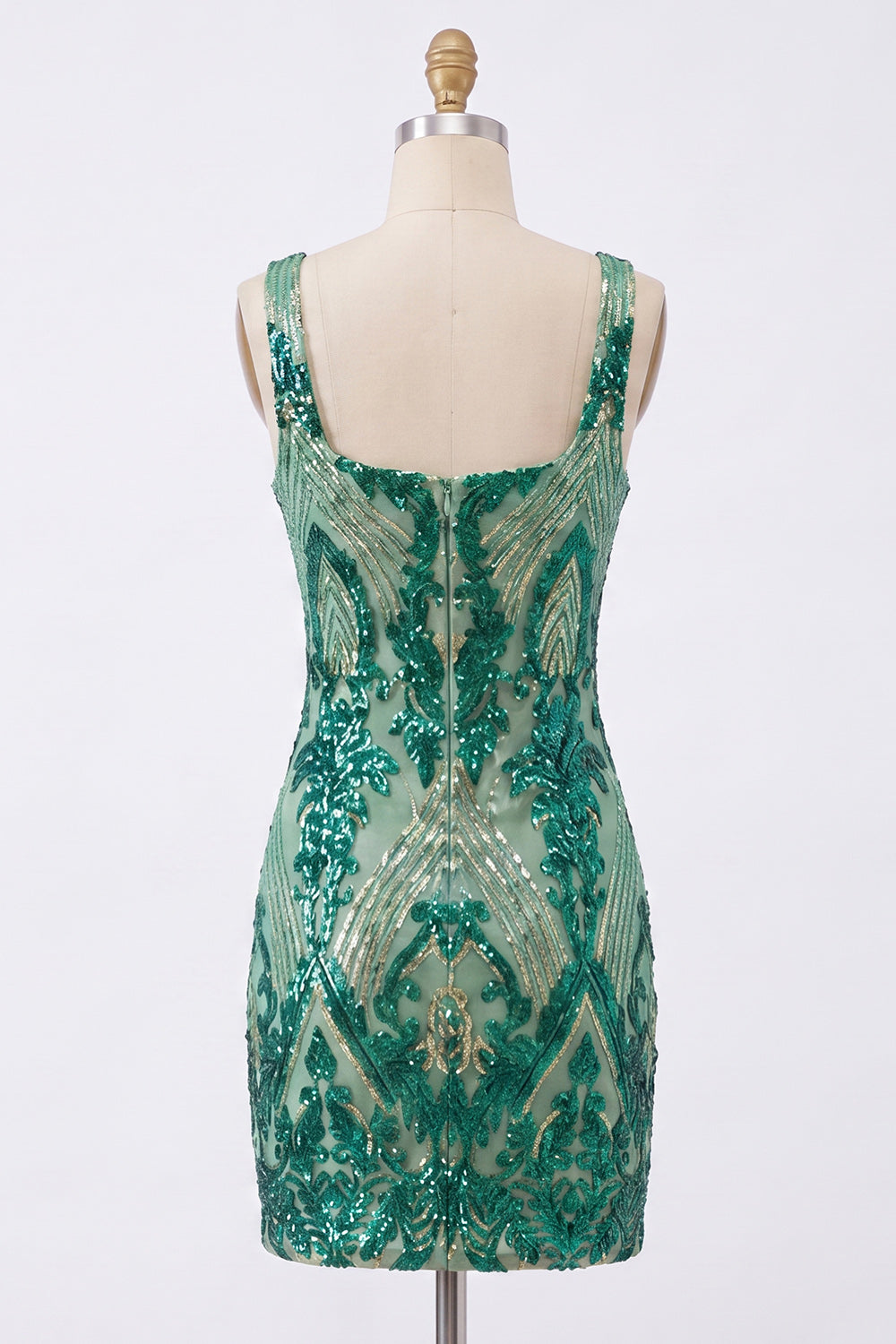 Sparkly Dark Green Sequin Tight Short Square Neck Homecoming Dress