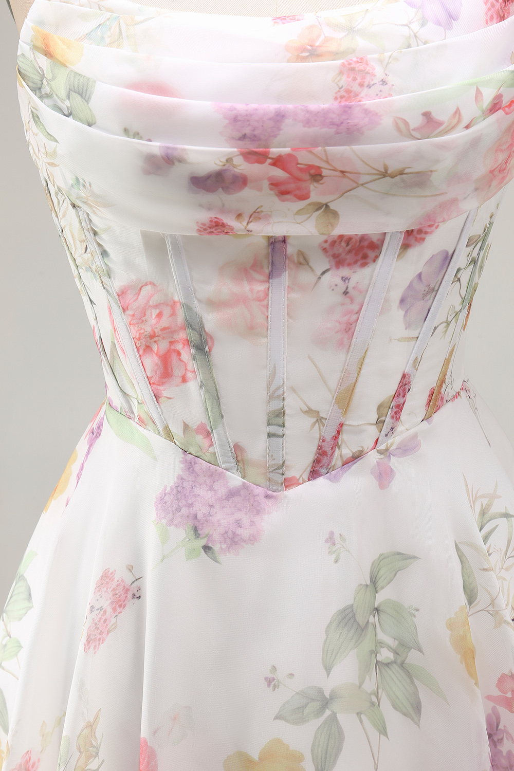 Ivory Floral Strapless Corset Short A Line Homecoming Dress
