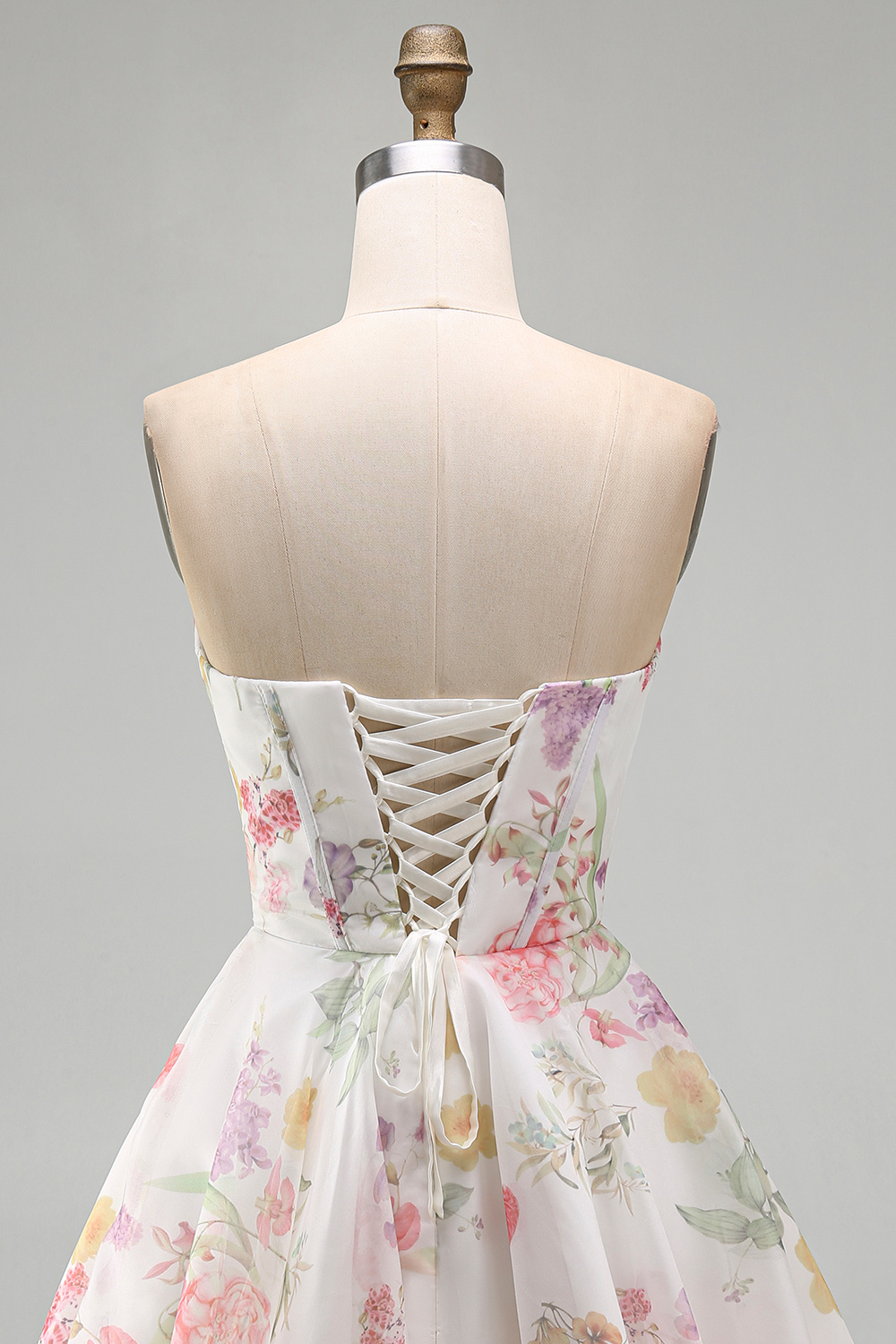 Ivory Floral Strapless Corset Short A Line Homecoming Dress