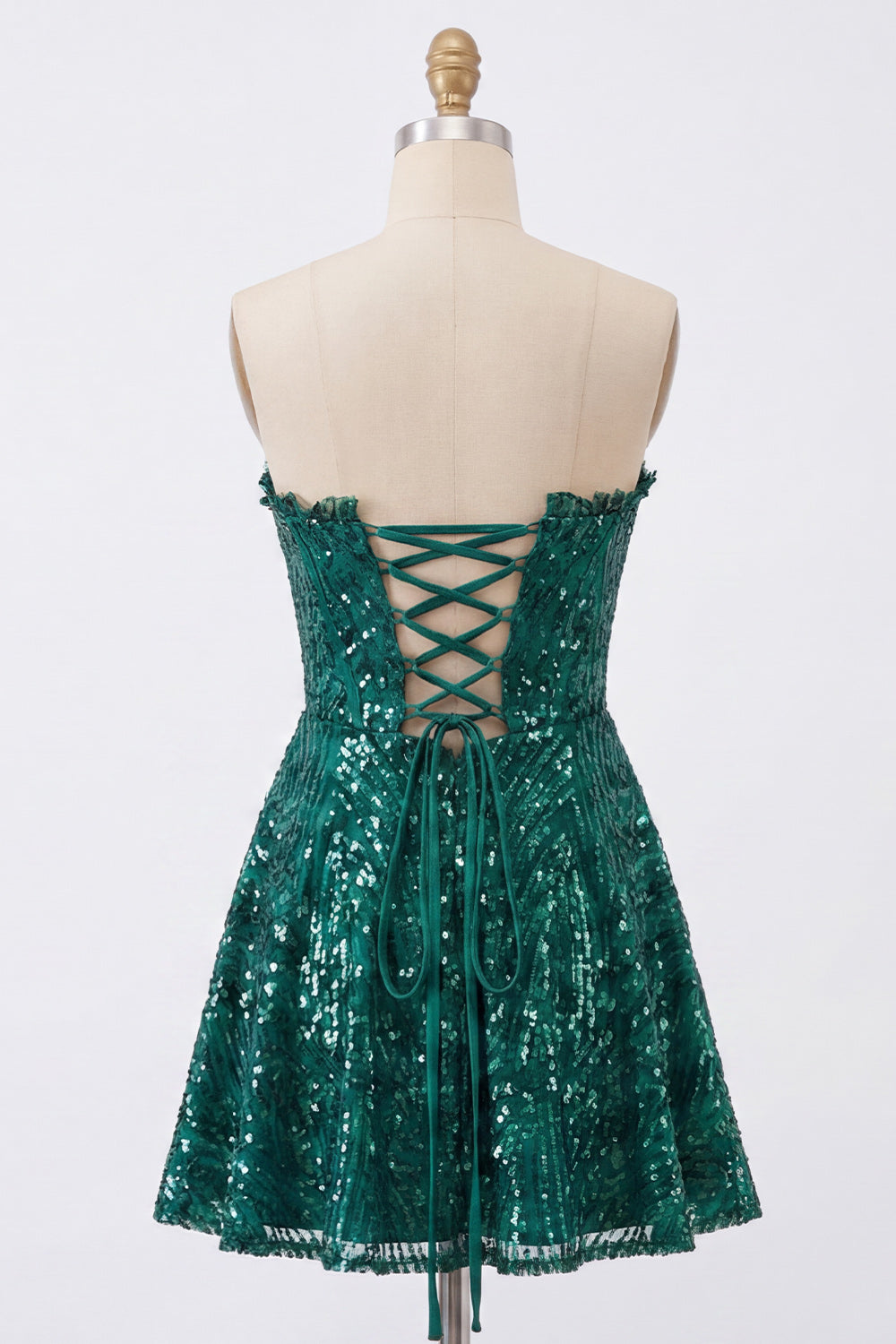 Sparkly Dark Green Corset Strapless Short A Line Homecoming Dress