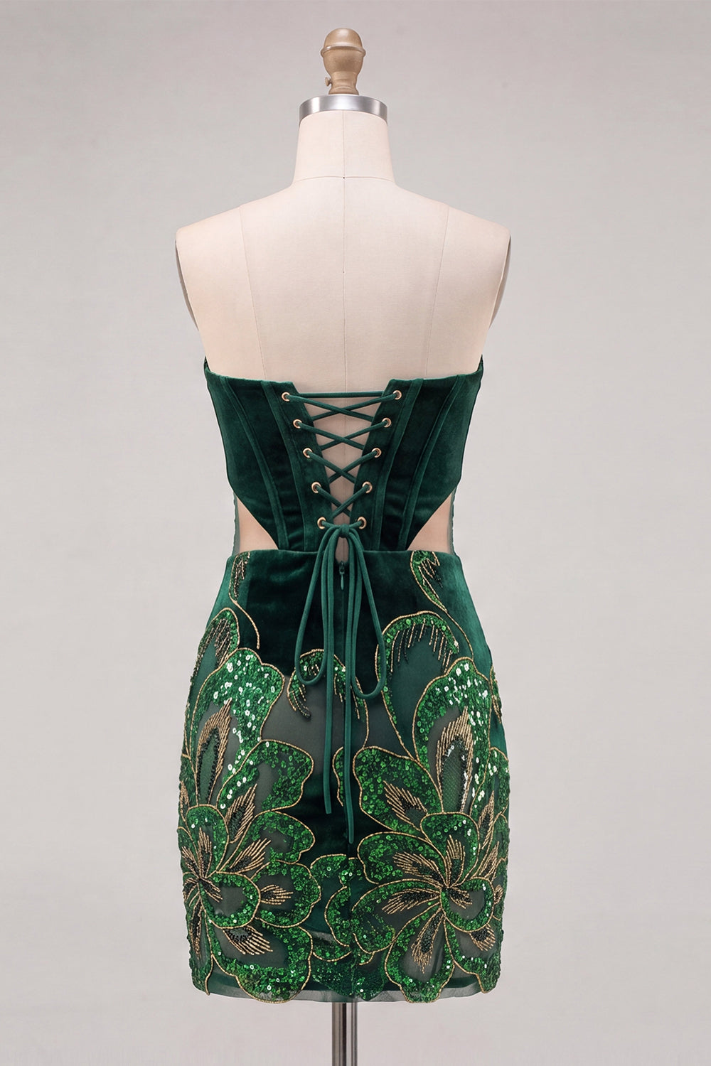 Floral Velvet Blue Corset Strapless Cut Out Tight Short Homecoming Dress