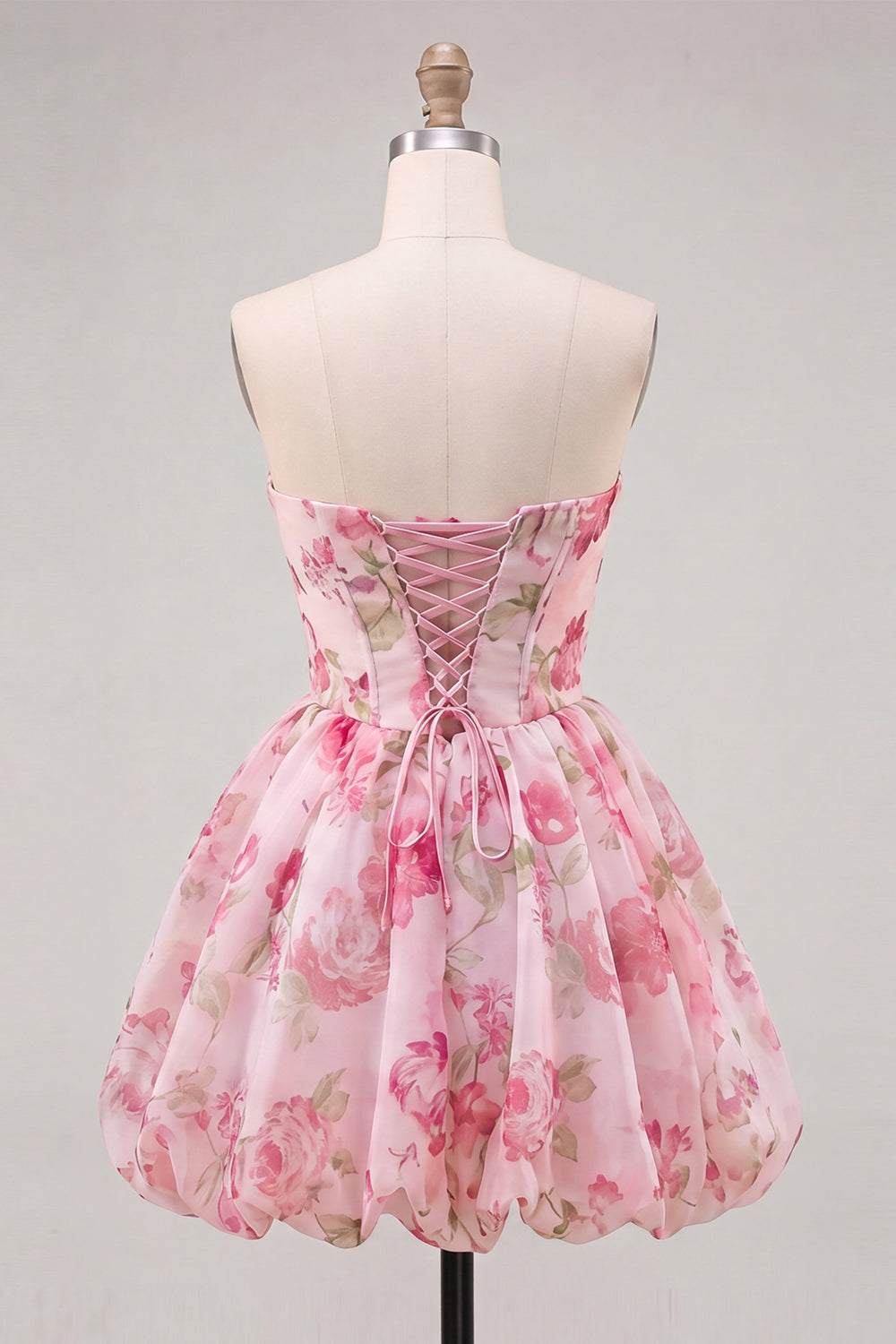 Light Blue Floral Sweetheart A Line Short Homecoming Dress with Bow