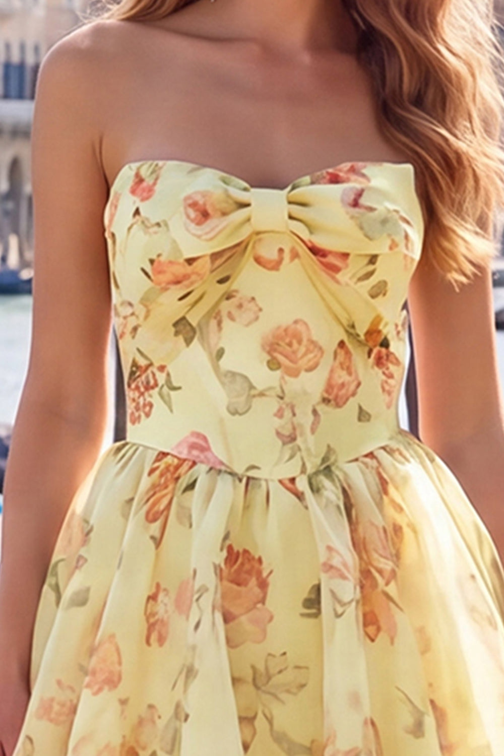 Light Blue Floral Sweetheart A Line Short Homecoming Dress with Bow