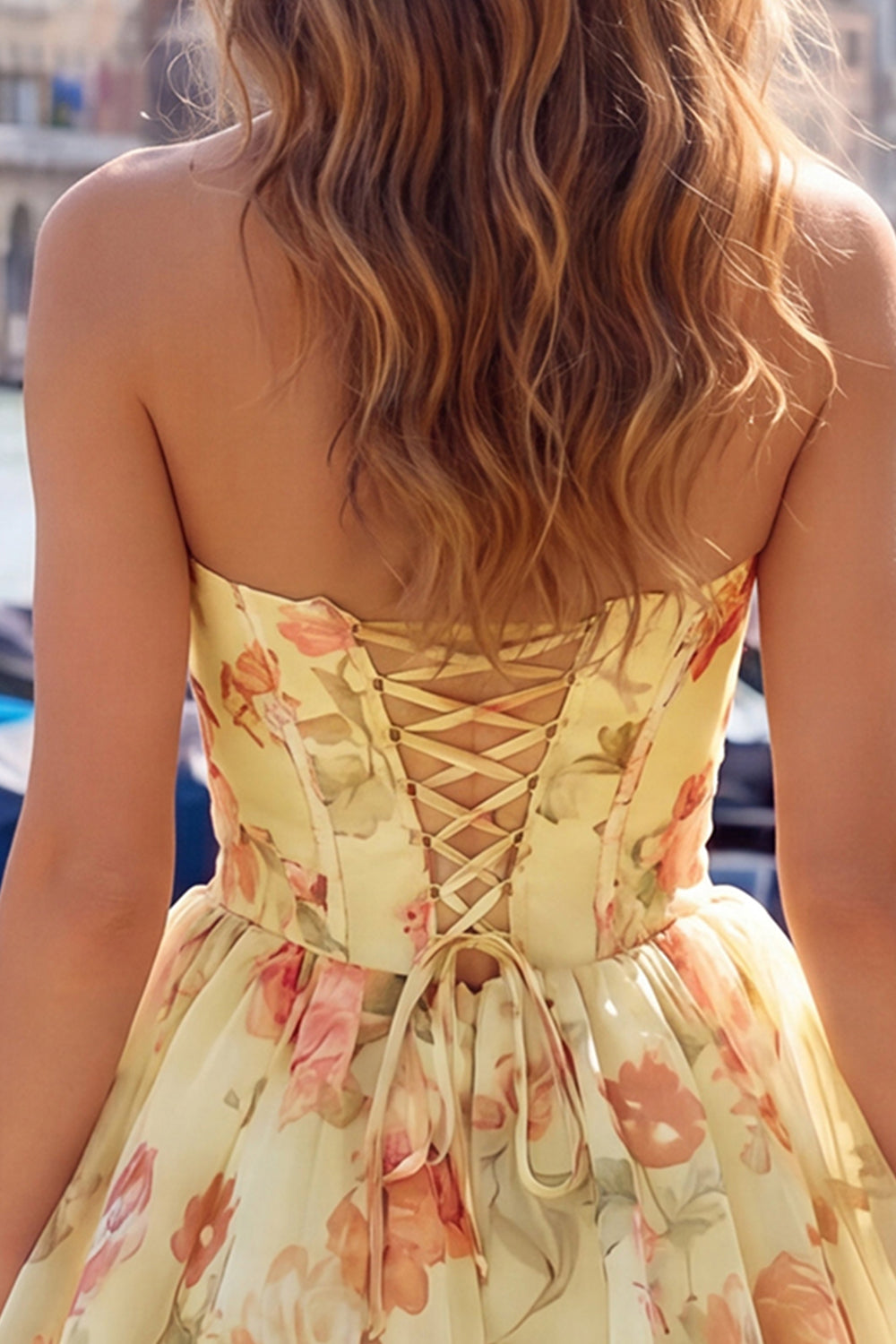 Light Blue Floral Sweetheart A Line Short Homecoming Dress with Bow