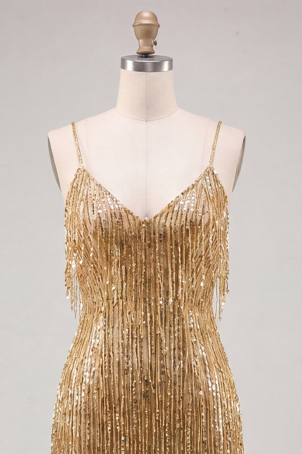 Sparkly Gold V-Neck Fringed Tight Short Homecoming Dress