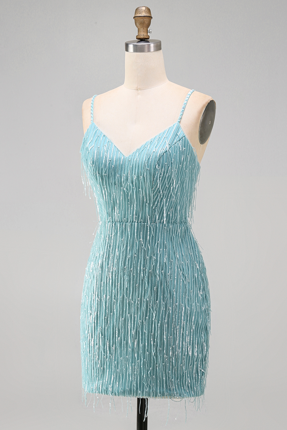 Sparkly Gold V-Neck Fringed Tight Short Homecoming Dress