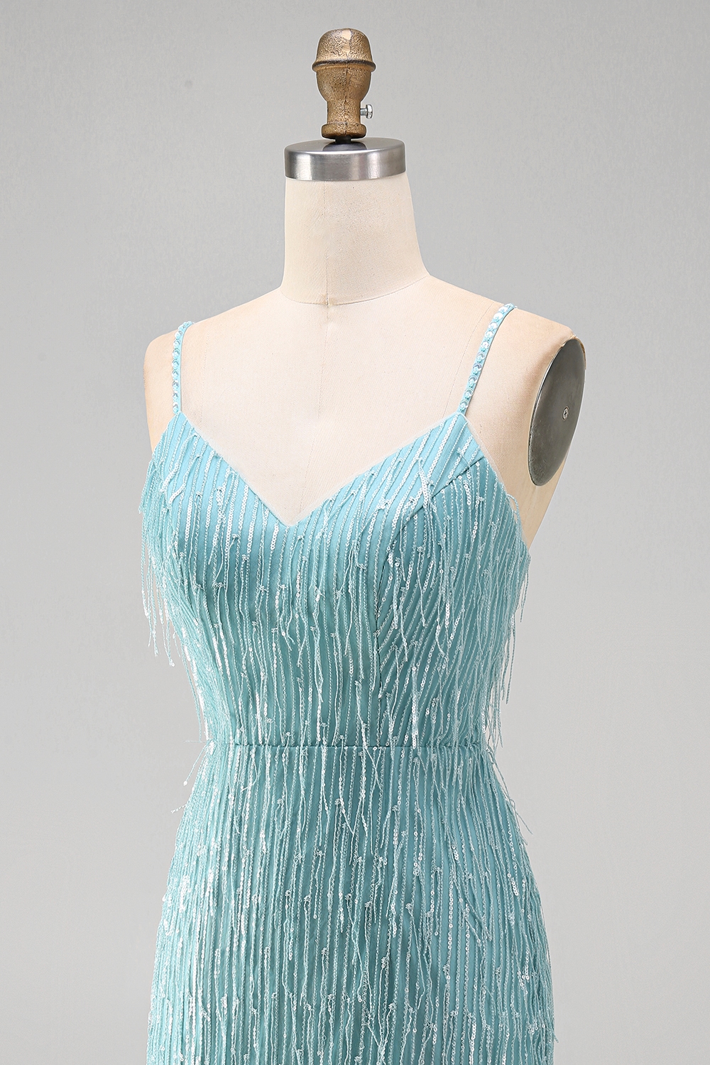 Sparkly Gold V-Neck Fringed Tight Short Homecoming Dress