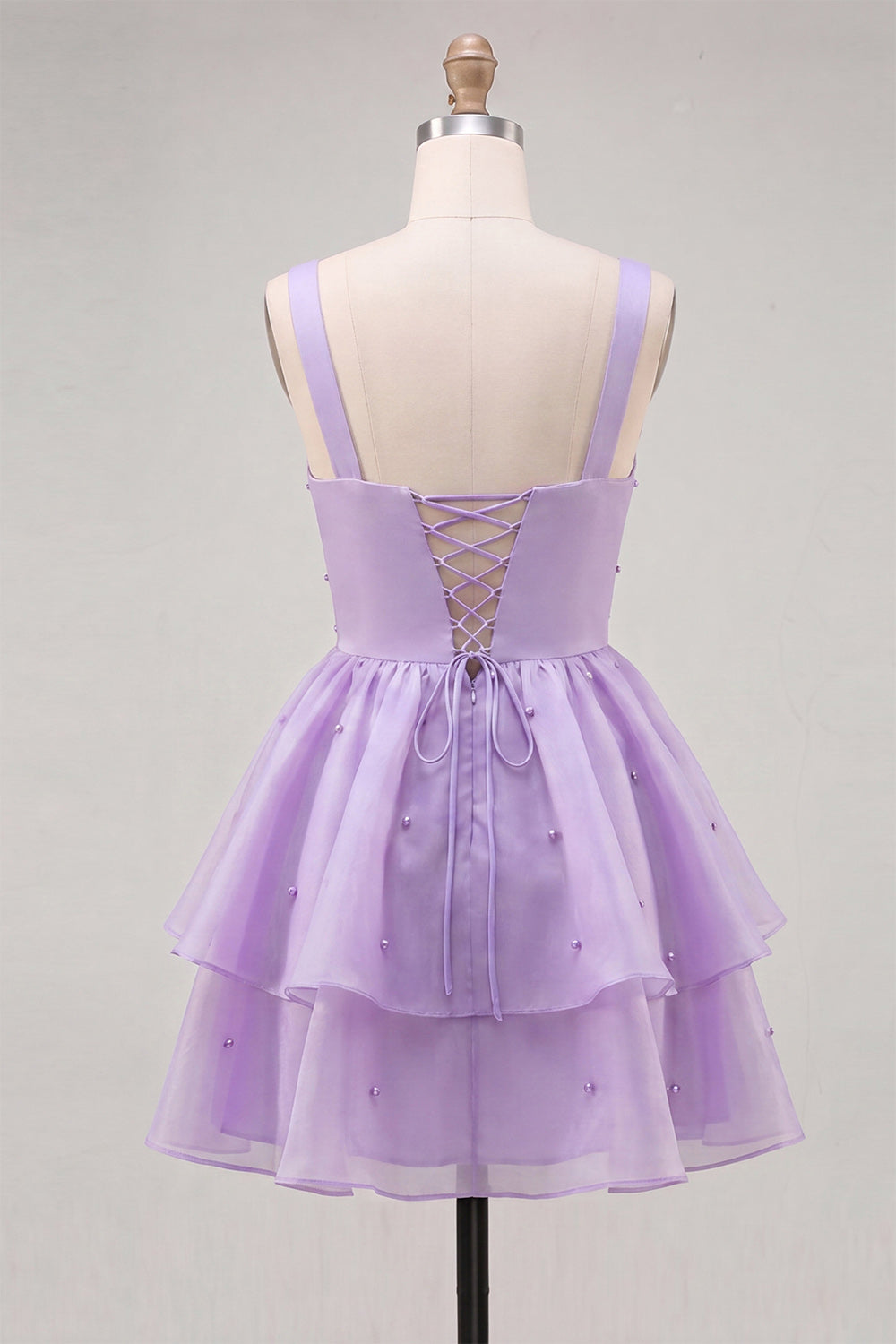 Pink Beaded V-Neck Short A Line Ruffled Homecoming Dress