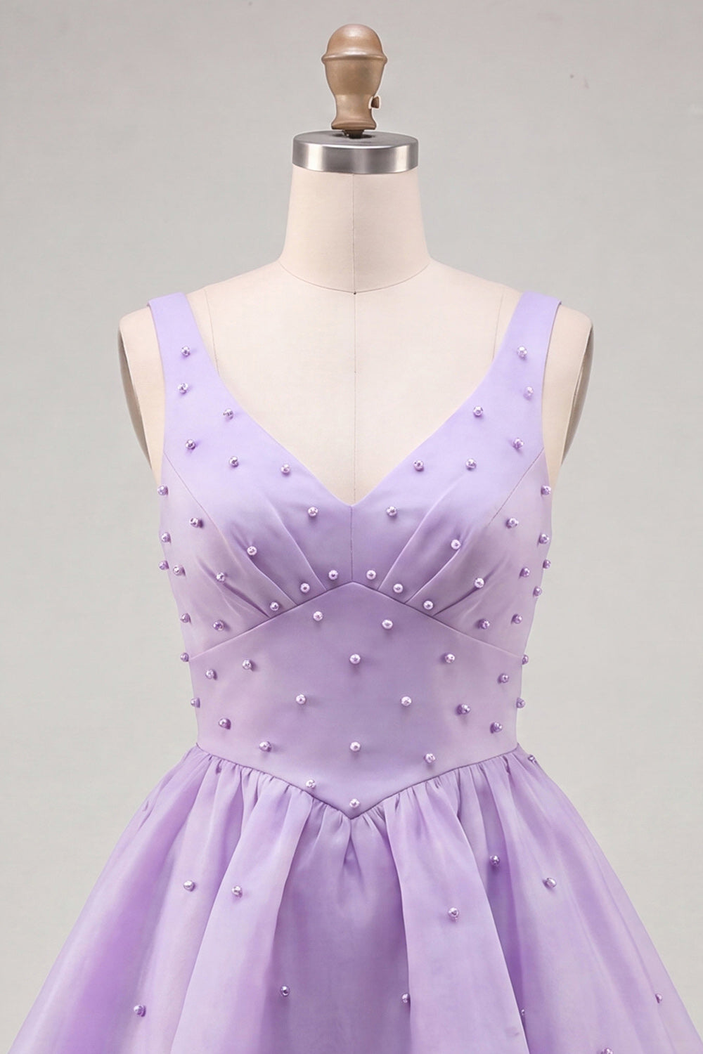 Pink Beaded V-Neck Short A Line Ruffled Homecoming Dress