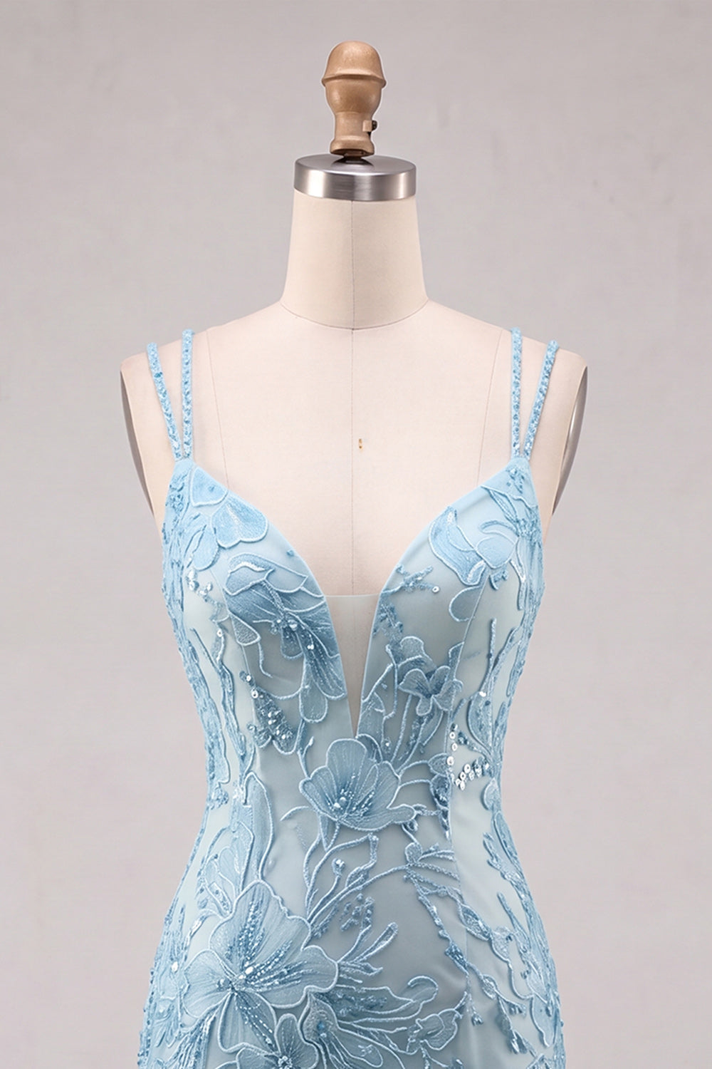 Floral Navy Spaghetti Straps Beaded Tight Short Homecoming Dress