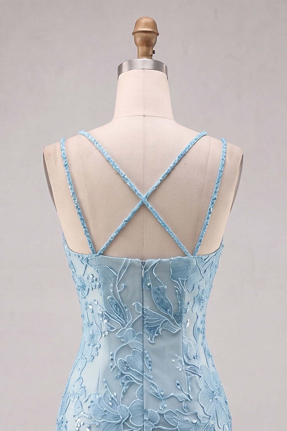 Floral Navy Spaghetti Straps Beaded Tight Short Homecoming Dress