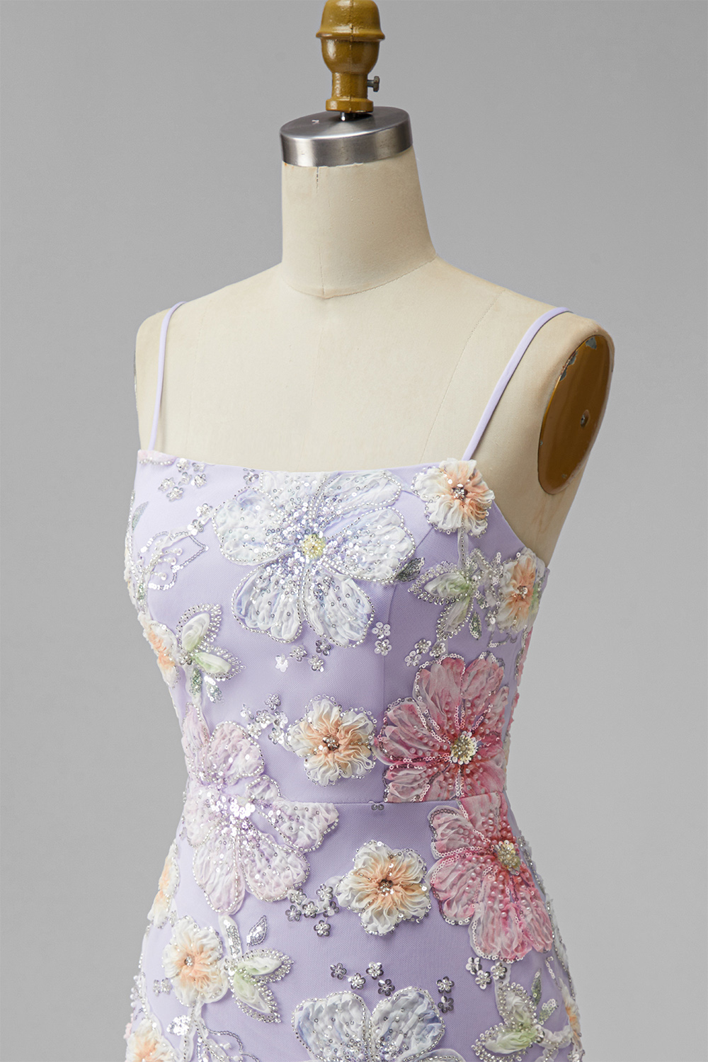 Floral Lilac Beaded Short Tight Homecoming Dress