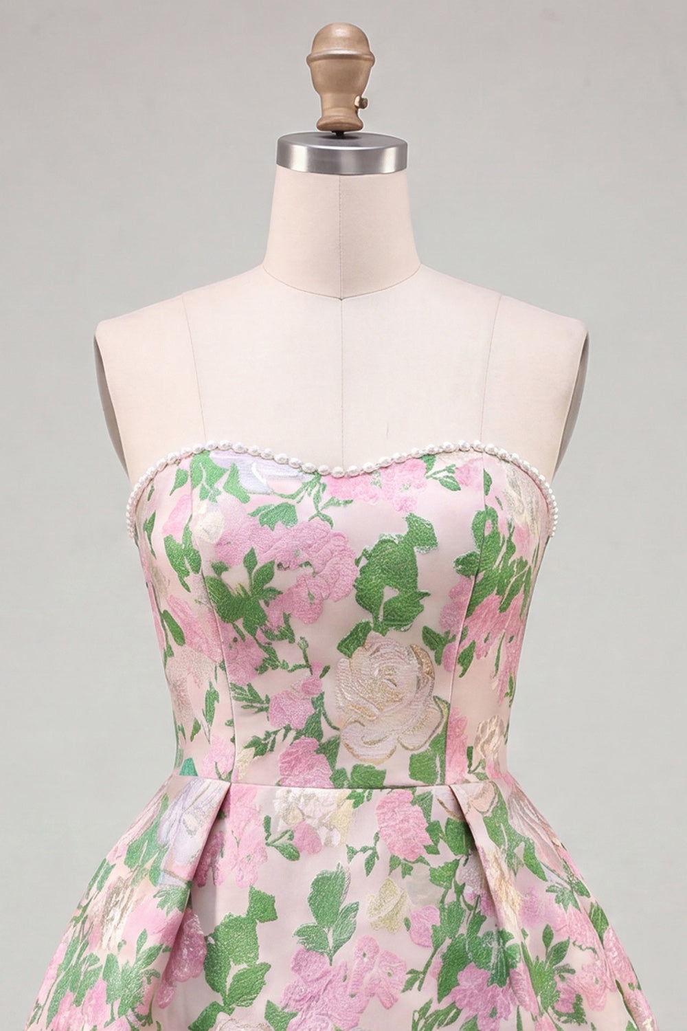 Blue Flower Jacquard Short A-Line Homecoming Dress with Bow