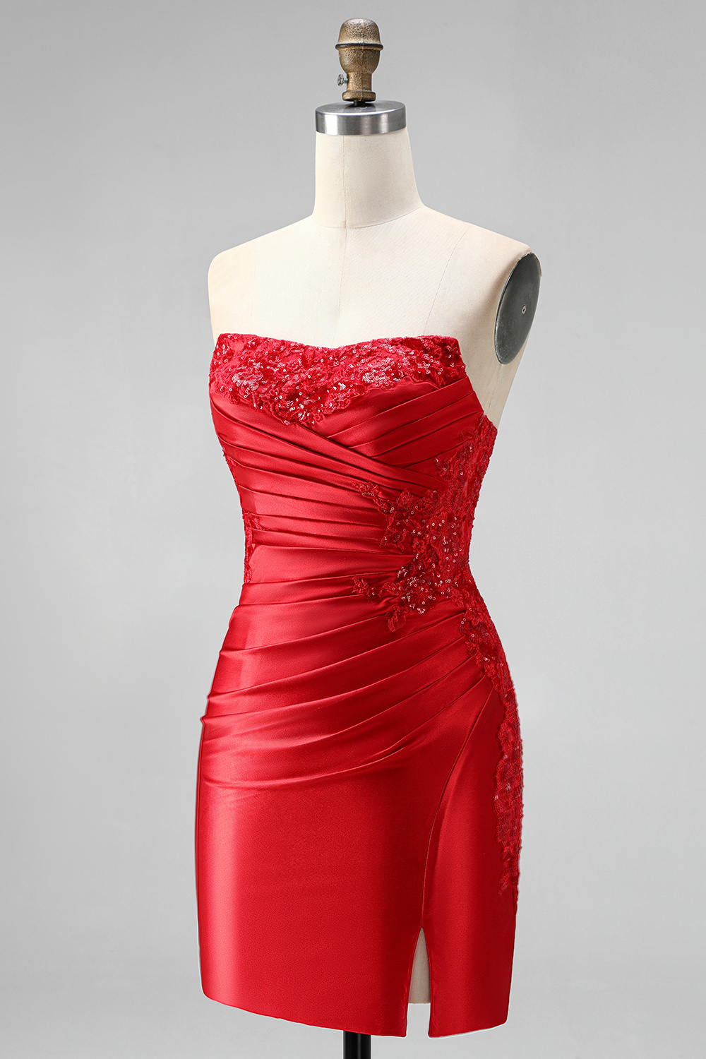 Dark Green Beaded Tight Ruched Short Homecoming Dress with Slit