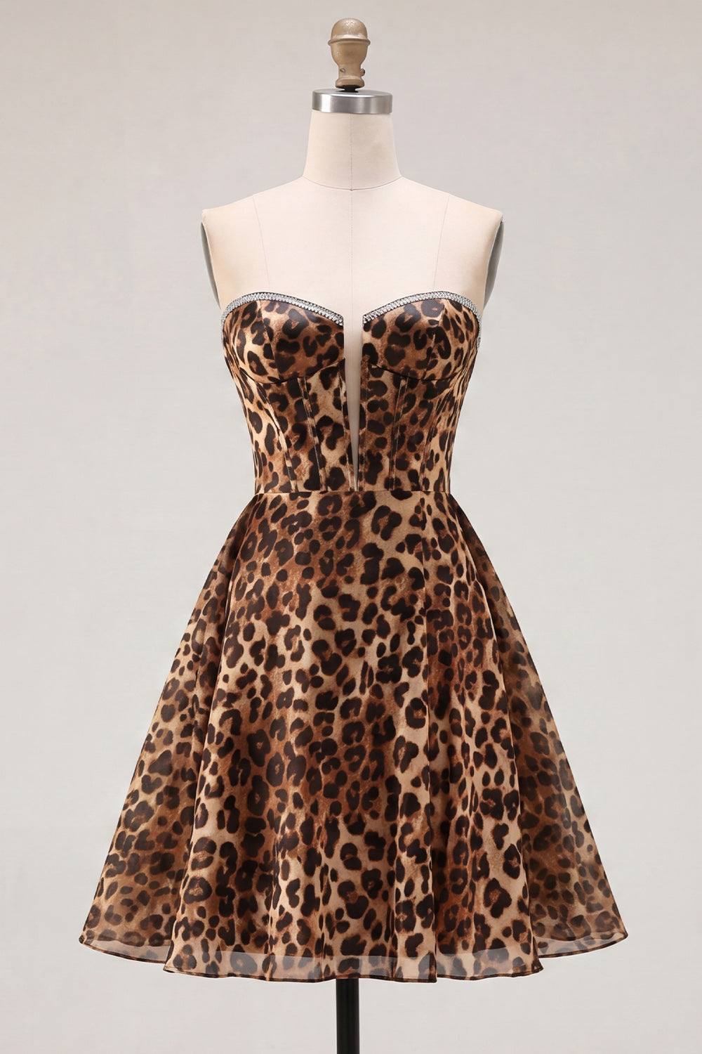 Brown Leopard Sweetheart A-Line Short Corset Homecoming Dress