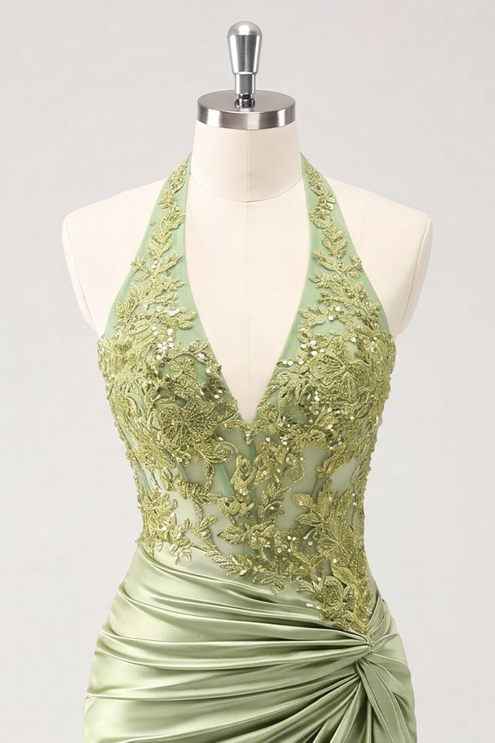 Army Green Ruched Appliqued Halter Tight Corset Short Homecoming Dress
